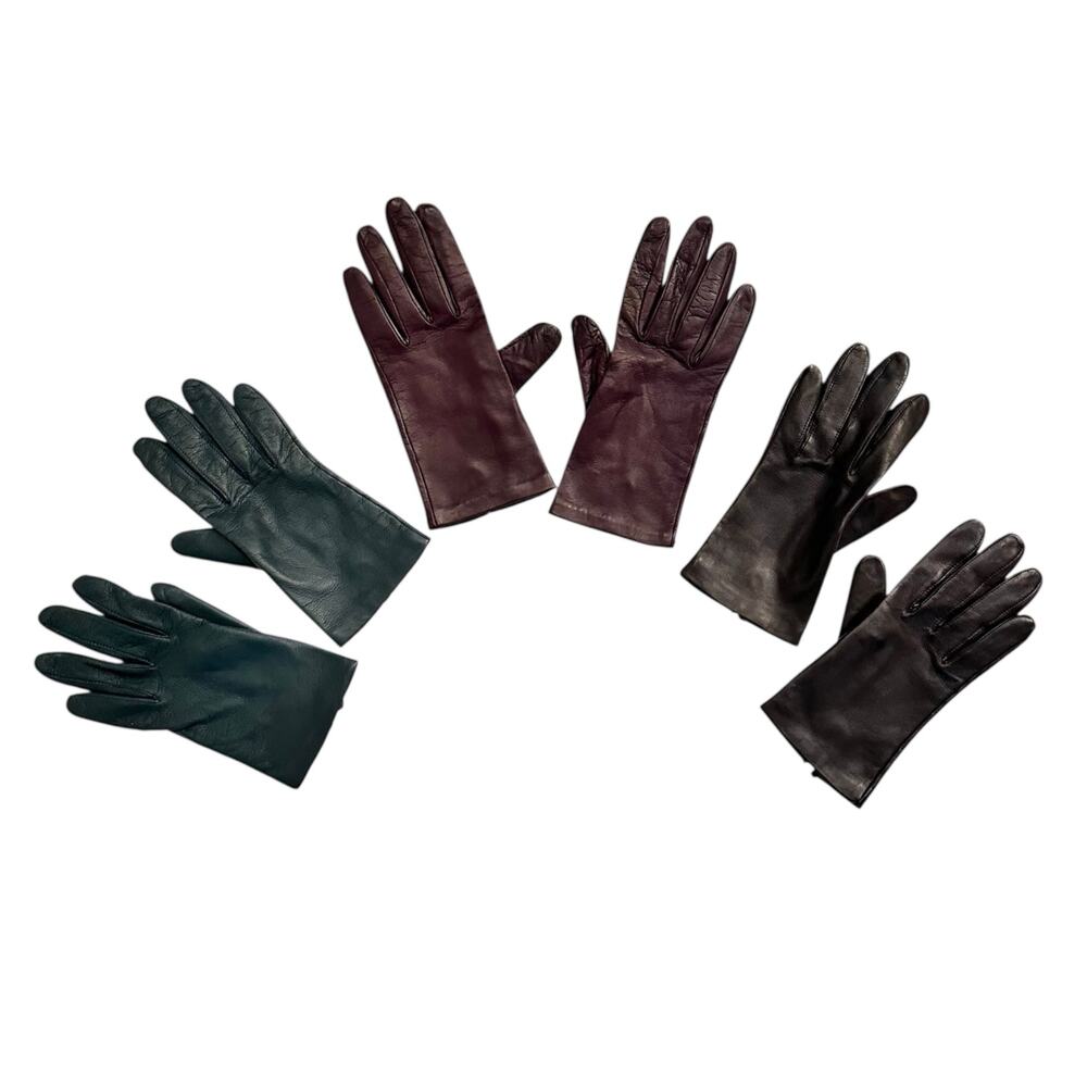 3 Pairs Vintage 90s Fownes Bros Supple Leather Gloves Size 7 Green Brown Black